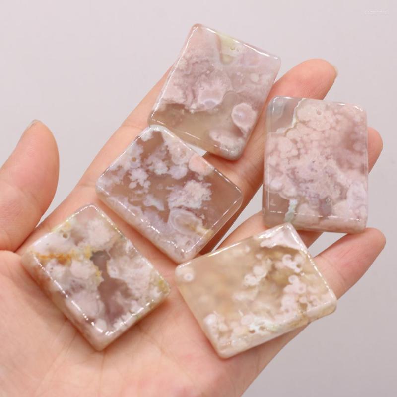 

Pendant Necklaces 1pcs Natural Stone Rectangle Cherry Blossom Agates Pendants For Jewelry Making Necklace Bracelet Size 30x42mm 22x40mm