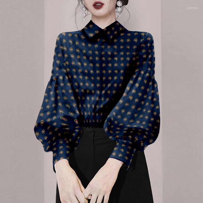 

Women' Blouses Slim Fit Women' Blouse Printing Casual Shirt Elegant Summer Long Sleeve Top Fashion 2023 Female Clothing Turn-down, Green