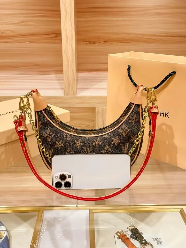 

Size 23x7x13cm Luxury One Shoulder Bag Designer Tote Purse Bag Brown Floral Women's Tote Brand Alphabet Leather One Shoulder Bag Cross-Body Moon Bag, Deep brown