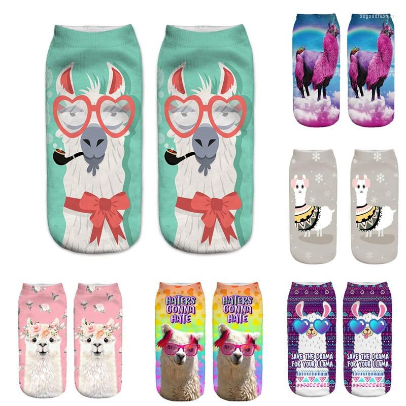 

Women Socks Lovely Sublimation Ankle Alpaca Lama Alpacos 3D Print Cotton Short For Girls Ladies, Beige