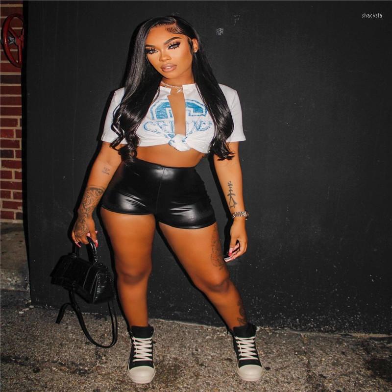 

Women' Shorts European And American Fashion High Waist Slim Black Leather Pants Summer Sexy Club Party Personality Women