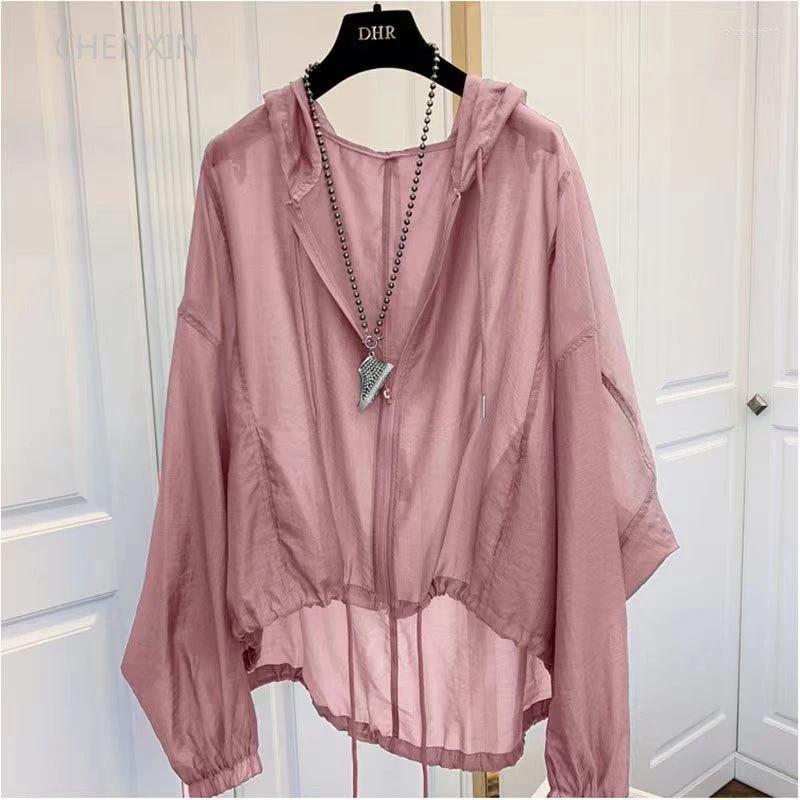 

Women's Jackets Summer Women Hooded Sun-Proof Zipper Coats Thin Loose See Through Outerwear Breathable Outwear Lightweight Female Tops, Grey