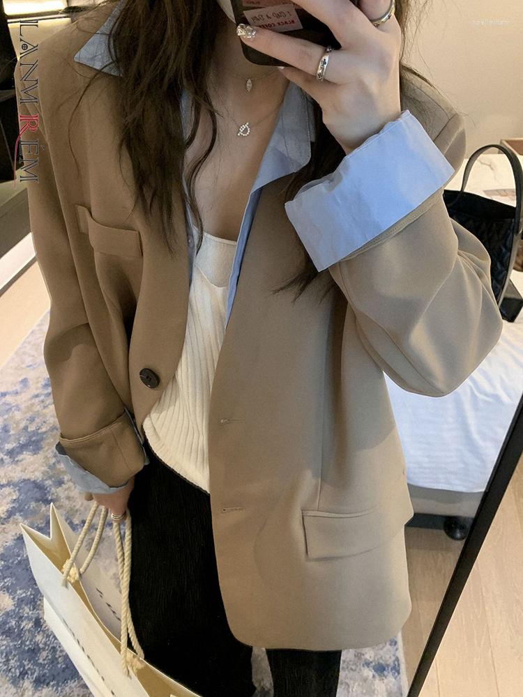 

Women's Suits LANMREM Classic Color Contrast Patchwork Blazers Lapel Single Breasted Suit Women's Fashion Clothing 2023 Spring 2YA1751, Black