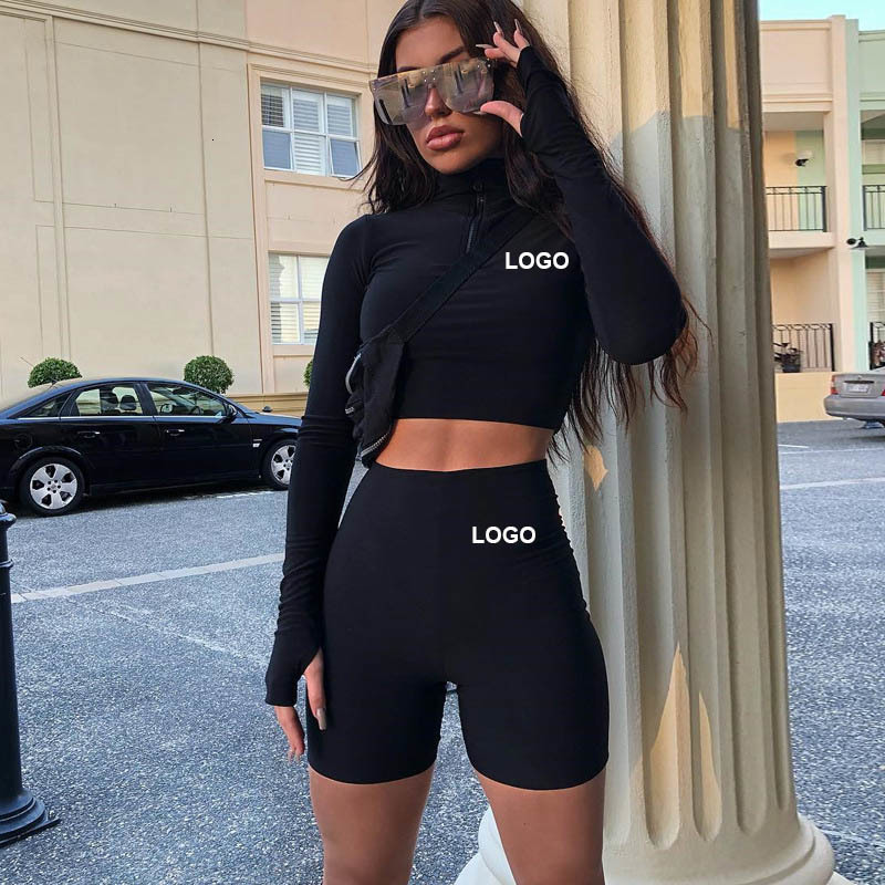 

Women s Two Piece Pants custom Spring Summer Woman outdoor outfits 2 piece Short set clothing long sleeves half zipper Sweatshirt Sweatsuit 230414, Black