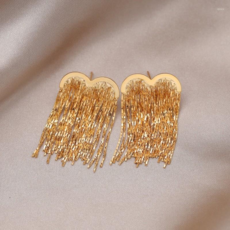 

Dangle Earrings 2023 French Design Fashion Jewelry 18K Gold Plated Metal Letter M Tassel Elegant Women's Party Accessories