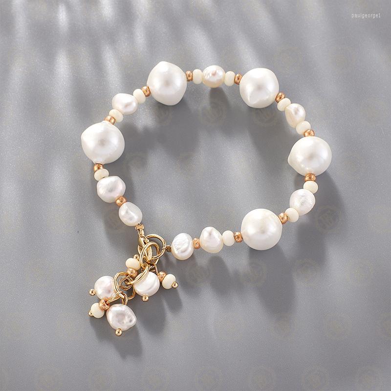 

Strand One Gold Plated Brass Czech Glass Beads And Fresh Water Pearl Bracelet (BE1129)