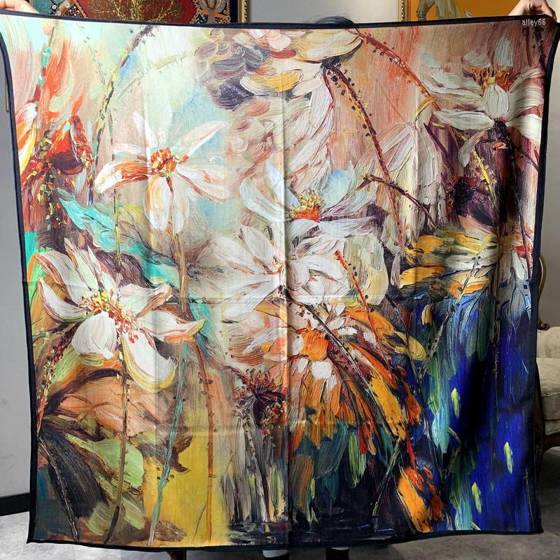 

Scarves Cashmere Women Scarf Winter Oil Painting Double-sided Printing Silk Wool Square Hand Rolled Edge Fashion Shawl Blanket