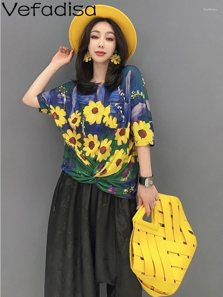 

Women's T Shirts Vefadisa 2023 Summer Fashion Sunscreen T-shirt Flower Top Casual Trendy Girl Print Women Slim Personalized ZY674, Yellow flowers