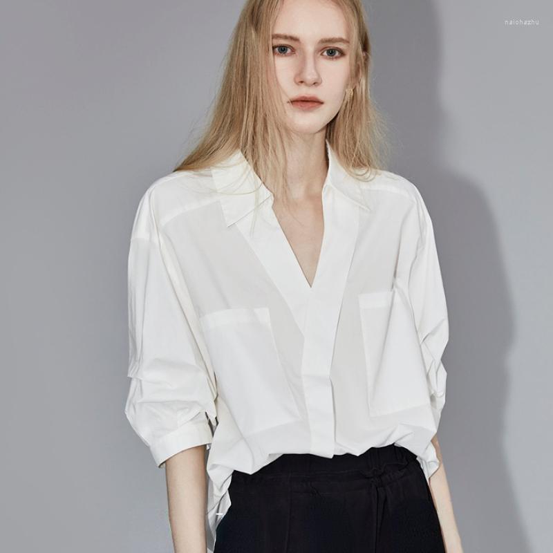 

Women' Blouses Chiffon Shirt For Women Summer 2023 In Solid Casual Loose Fashion Short Sleeve Top V-Neck Elegant French Style, Blue