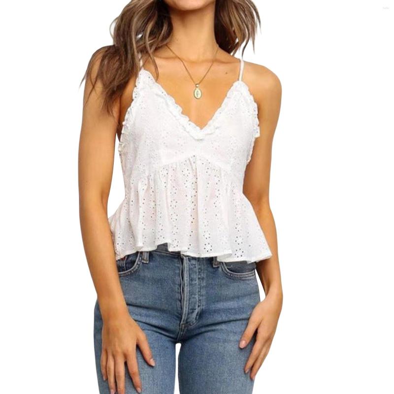

Women' Tanks Women' Summer Camisole Ruffle Lace Floral Tank Tops White Sleeveless Deep V Neck Sling Vest Beach Holiday Streetwear