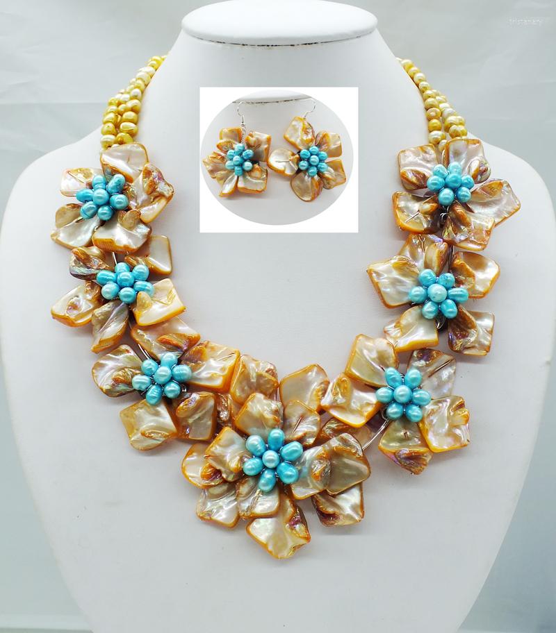 

Necklace Earrings Set 2023- Party Shell Pearl Flower 20", Picture shown