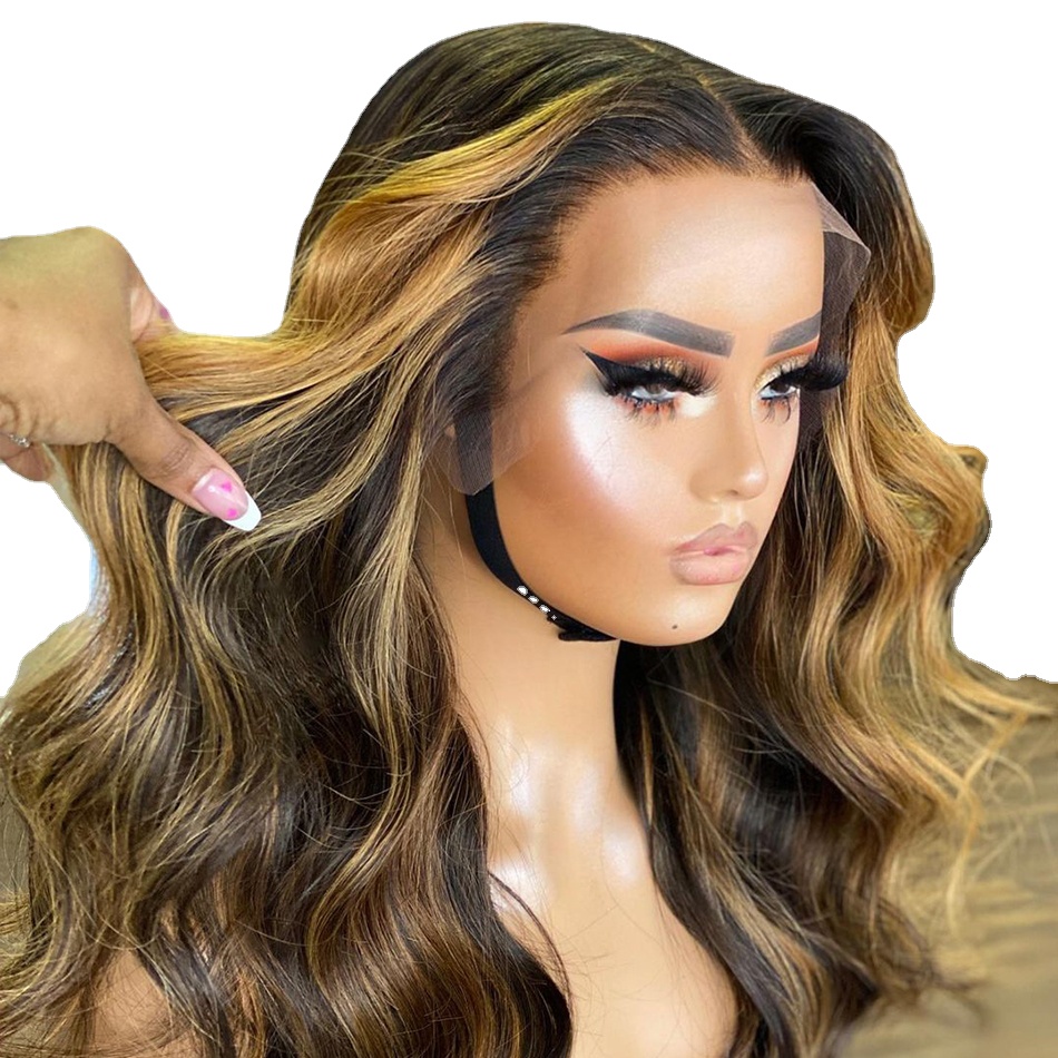 

HD Transparent Highlight Wig Honey Blonde Brown Lace Front Human Hair Wigs For Women Pre Plucked Body Wave Frontal Closure Wig, 4x4 medium brown