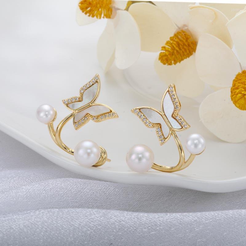 

Stud Earrings Icnway 4-5mm 7-8mm White Freshwater Pearl 14kgp Butterfly S925 One Pair Wholesale