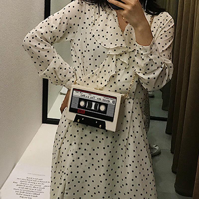 

Creative Personality Handbags Radio Box Small Square Bag Trendy Women's Girls Simple Stitching Shoulder Messenger Chain Bag