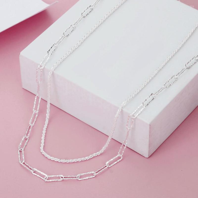 

Chains Fashion 925 Sterling Silver Shining Double-Deck Link Chain Necklaces For Women Jewelry Accessories Offers PABEYN