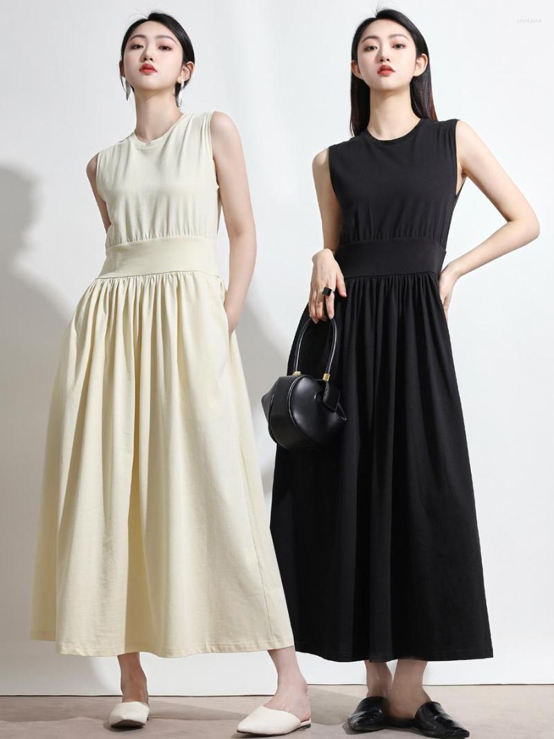 

Casual Dresses 2023 Spring/Summer Waist Wrapped A-line Tank Top Dress, Black