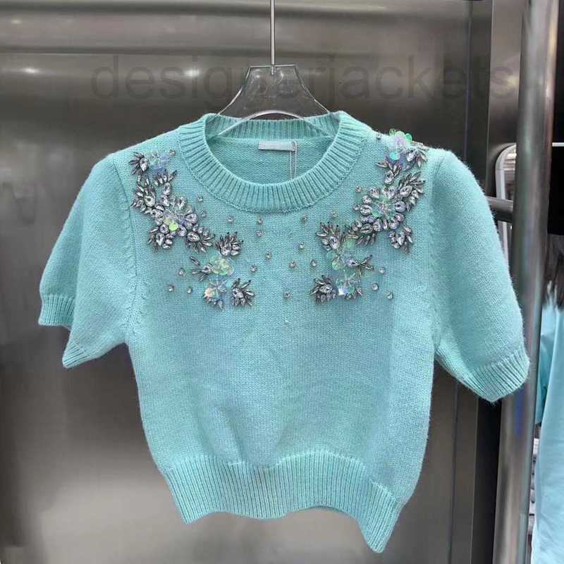 

Women' Sweaters Designer Fashion knitted T shirt designer sweater beaded knits top 23 new short sleeved t womens foreign style pullover coat FIKU, White