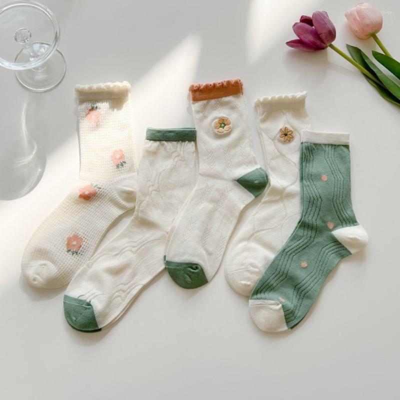 

Women Socks Cute Summer Flower Print Japanese Creative Fashion Solid Color Short Cotton Mesh