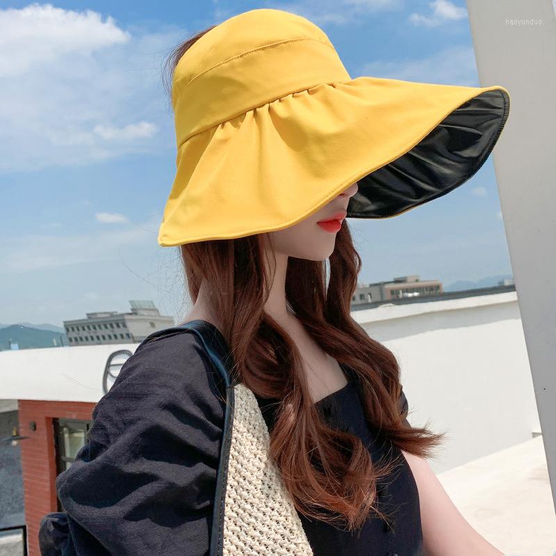 

Wide Brim Hats Summer Double-layer Fisherman Hat Women's Empty Top Sun Outdoor UV Protection Foldable Sunshade Sunscreen, Navy blue