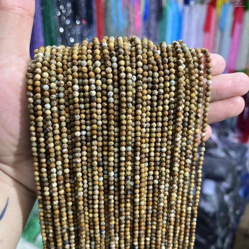 

Loose Gemstones 2/3/4MM Picture Jasper Faceted Round Natural Spacer Beads For Jewelry Making DIY Bracelet Necklace 15'' Wholesa