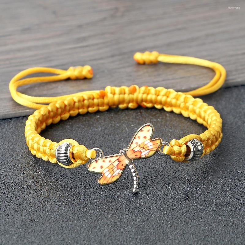 

Strand Vintage Orange Dragonfly Pendant Braided Bracelet Women Men Red Black Thread Couple Bracelet&Bangles Chain Jewelry Gift Pulsera