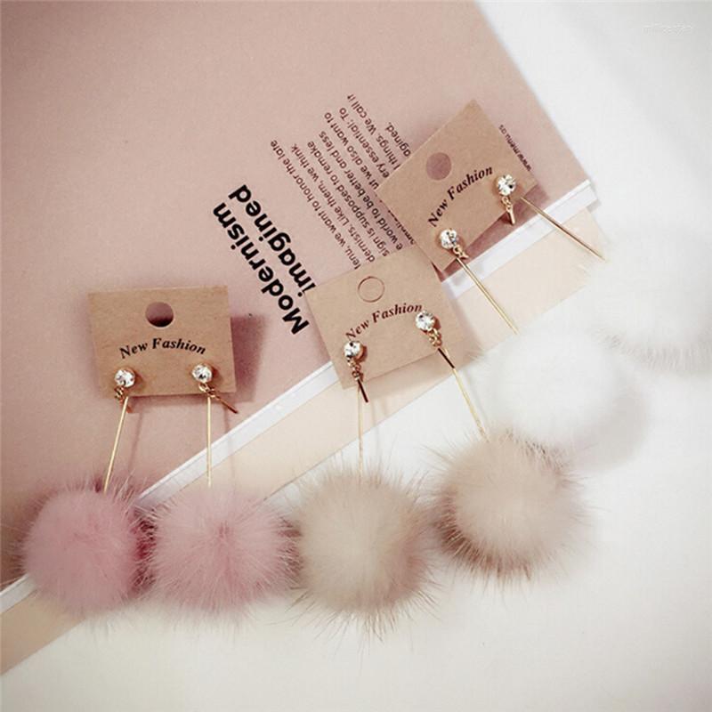 

Dangle Earrings Pom Ear Crystal Earring Fur Ball PomPom Long Drop For Women Unique Jewelry Cute Christmas Gift Soft