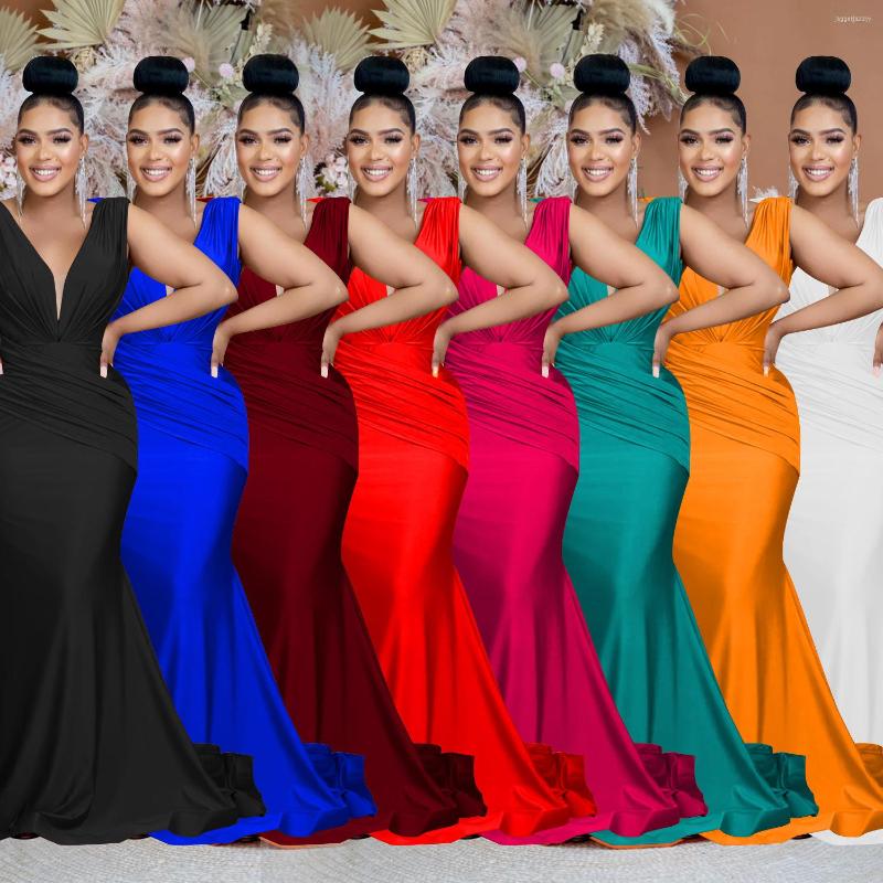 

Casual Dresses Summer 2023 Fashion Women's Clothing Solid Color And V-neck Sleeveless High Waist Elegant Bodycon Long Dress, Wine red