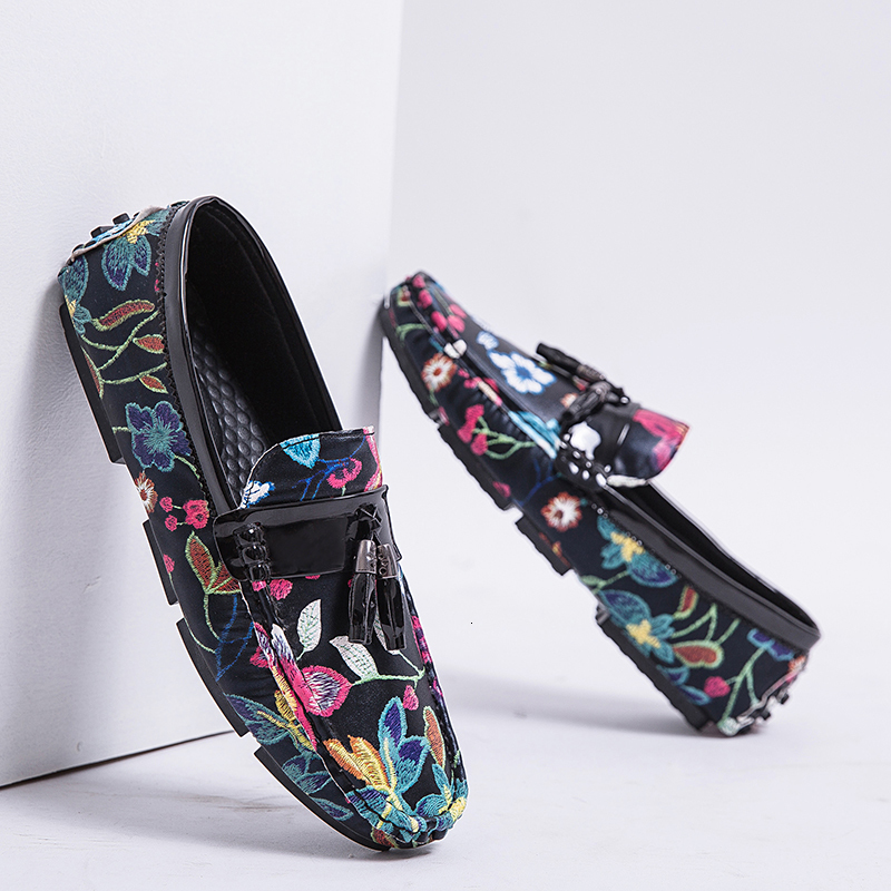 

Dress Shoes Casual for Men Summer Flower Fashionable Floral Black Loafers Luxury Big Size 13 Drive 230328