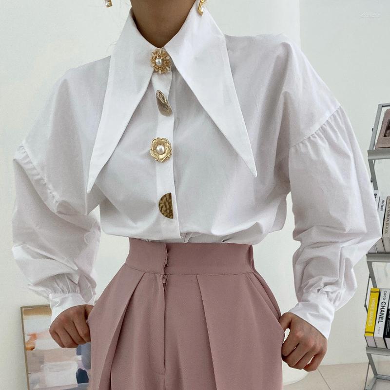 

Women' Blouses Chic Single Breasted Loose Lantern Sleeve White Shirt Women Top Blusas Mujer 2023 Spring Wild OL Blouse Casual Shirts