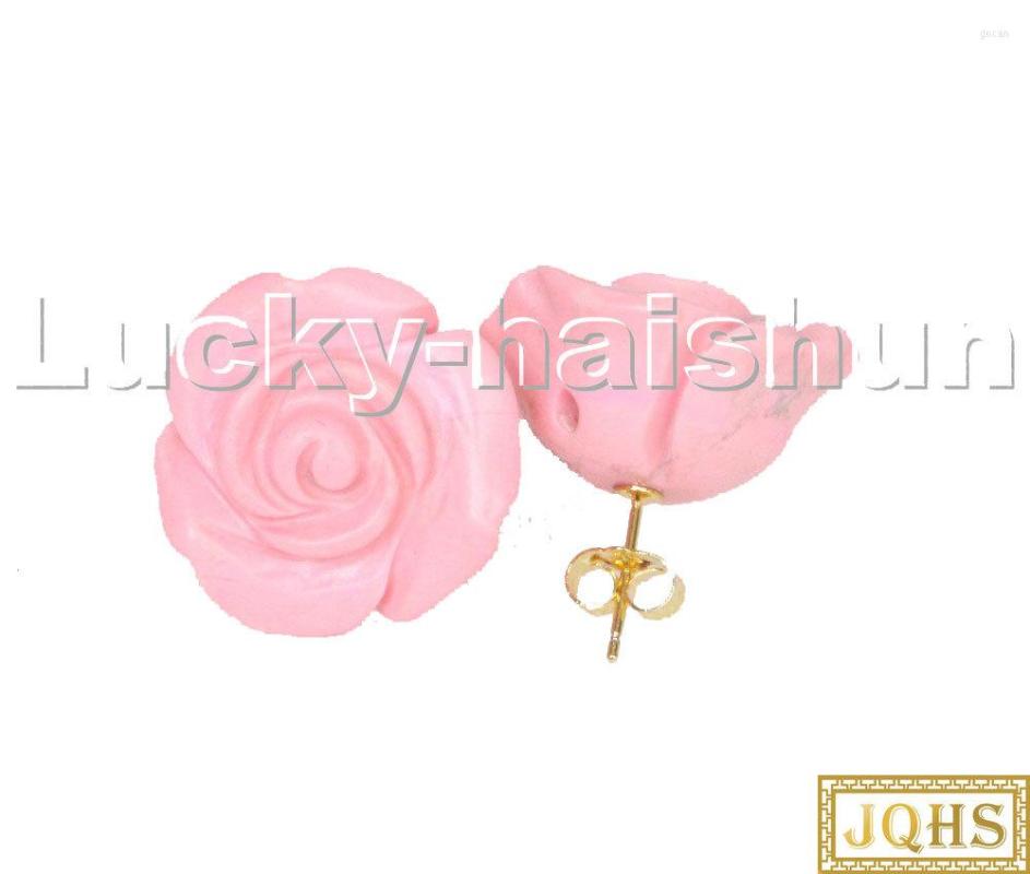 

Stud Earrings Natural 19mm Carven Rose Flower Pink Turquoises 14KT C117