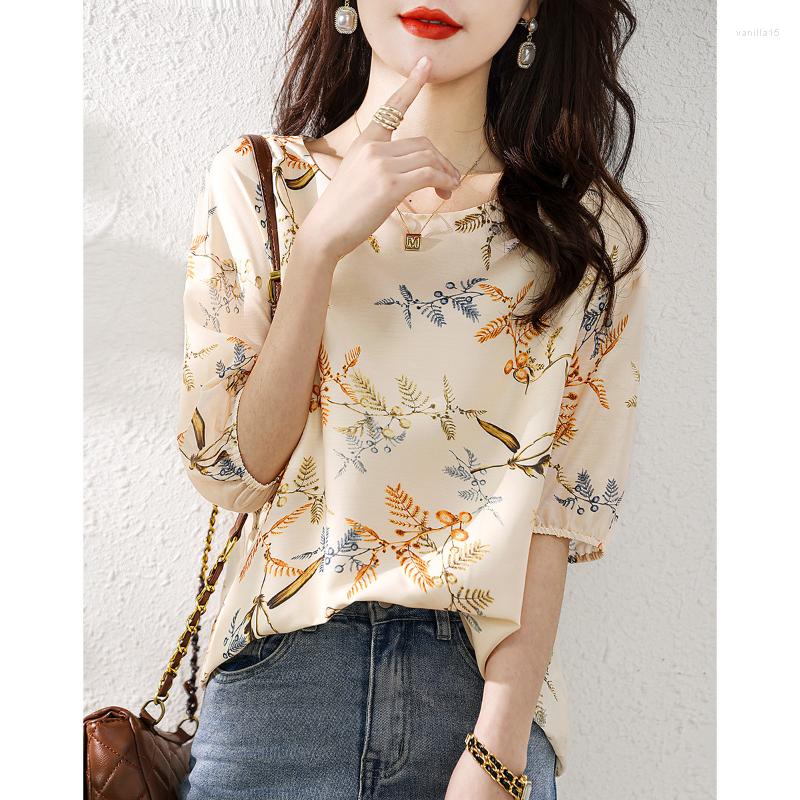

Women's Blouses Chiffon Shirt For Women Summer 2023 In Floral Printed Casual Loose Fashion Short Lantern Sleeves Top O-Neck, Image color