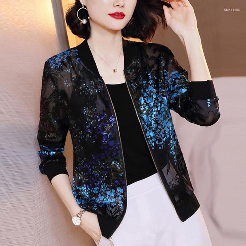 

Women's Jackets Glitter Women 2023 Fashion Summer Women's Print Lace Basic Jacket Thin Bomber Female Baseball Sunscreen Clothes, Black