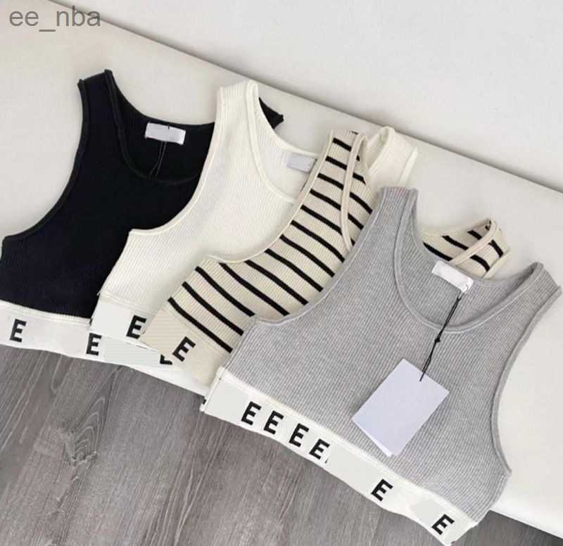 

Womens Cropped Knit t Shirt Sexy Sleeveless Knitted Tank Tops Vintage Letters Webbing Design Vest, White with tag label