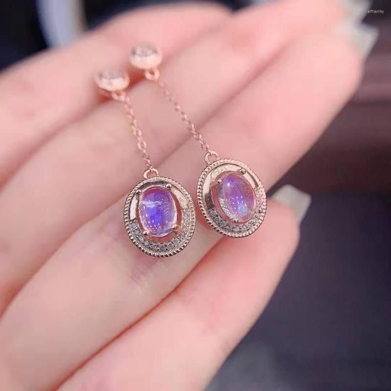 

Dangle Earrings 2023 Elegant Long Rose Gold Color Rainbow Moonstone Stone Earring For Women Wedding Engagement Jewelry