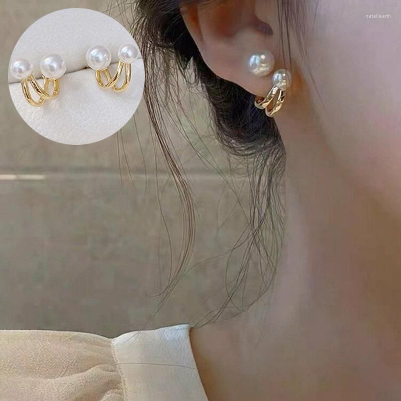 

Hoop Earrings Cute Pearl Studs Gold Color Girls Design