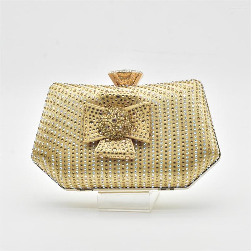 

Evening Bags Arrival Designer Luxury Rhinestone Clutch Bag Handbags For Women 2023 African Party Wedding, Gold