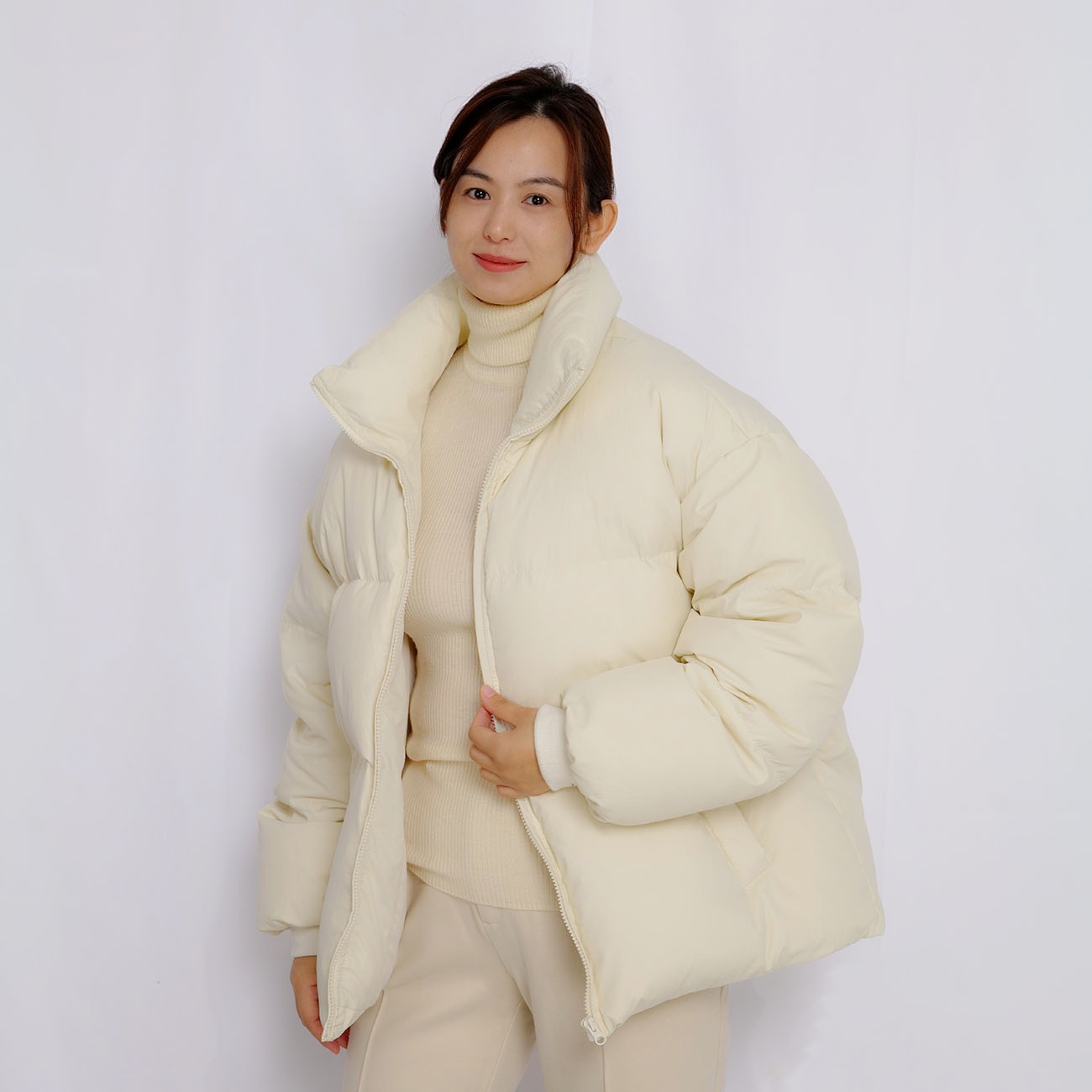 

Thick couple down jacket Women's short casual loose fitting warm and fashionable stand collar down coat, Pink