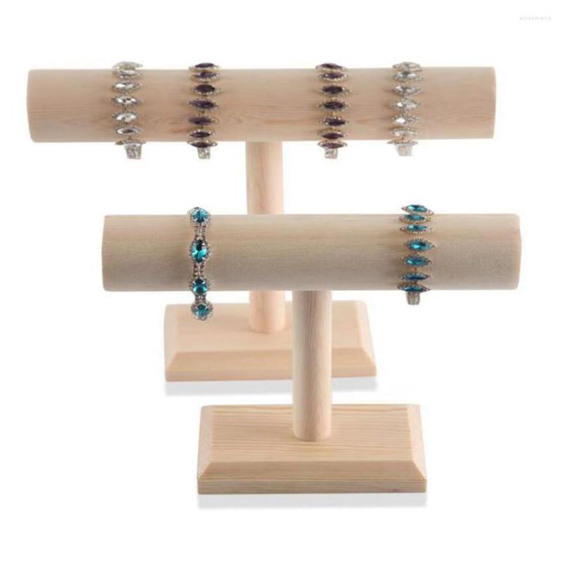 

Jewelry Pouches 1x Bracelet Necklace Show Display Stand Holder Rack Wood 1-Layer T Bar