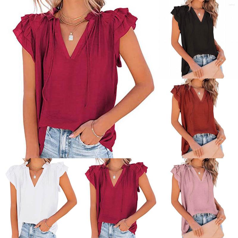 

Women' Blouses Women' Summer Loose Solid Color Casual Pleated Short Sleeve Shirt Womens Polyester Long 5x Shirts Women, Orange
