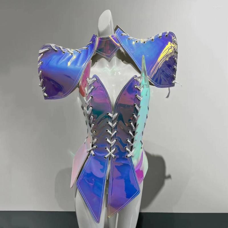 

Stage Wear Future Technology Costume Purple Blue Laser Armor Bodysuit Women Dancer Team Performance Clothes Drag Queen Rave Outfits