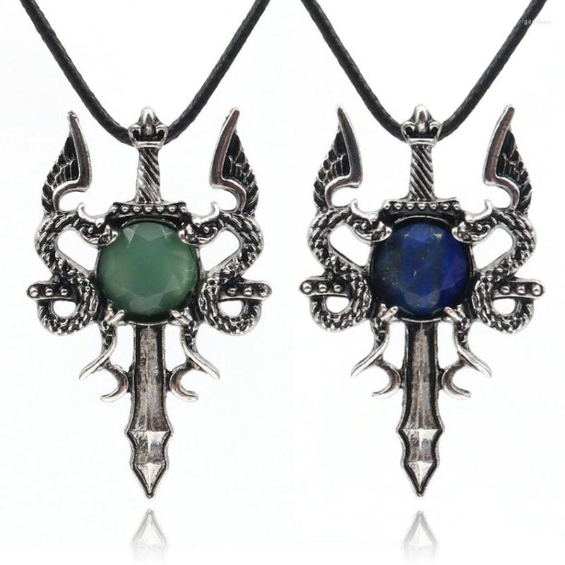

Pendant Necklaces Natural Crystal Vintage Double Dragon Sword Cross Amethyst Faceted Necklace For Women Men Reiki Amulet Jewelry