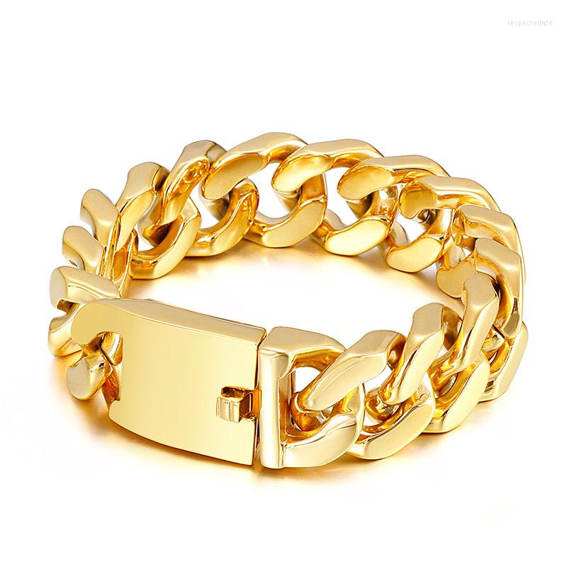 

Bangle Gold Plated Polished Stainless Steel Thick Buckle Bracelets For Men Fashion Hip-Hop Style Men's Bracelet Wristbands Jewellery