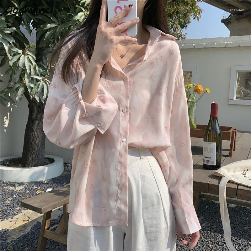 

Women's Blouses Shirts Women Spring Tie Dye Sun-proof Trendy Casual All-match Long Sleeve Turn-down Collar Simple Sweet Elegant Cool Female, Pink