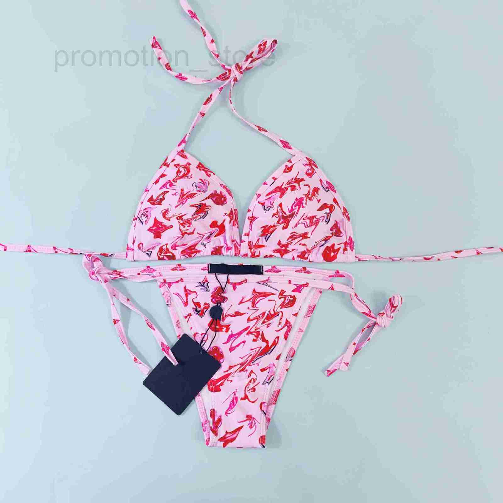 

Women' Plus Size Swimwear designer new sexy strapping pink printed female split swimsuit letter bikini CK63, Pink4