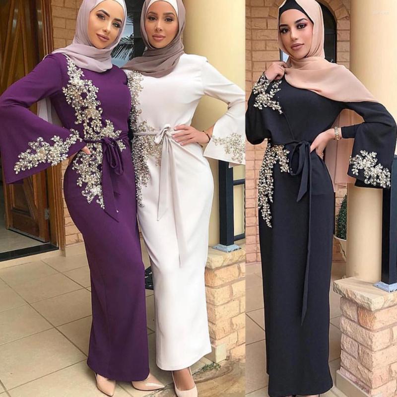 

Ethnic Clothing Muslim Fashion Dress For Women Dubai Abaya Turkey Satin Abayas Female Caftan Elegant Dresses Islamic High Quality