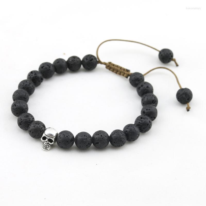 

Charm Bracelets Handmade Woven 8mm Black Lave Beads Skull Elements