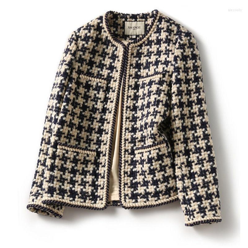 

Women's Jackets Knitted Women Thousand Bird Lattice Woven Small Coats Tops 2023 Spring/autumn Short Woollen Clothing Elegant Noble, Photo color