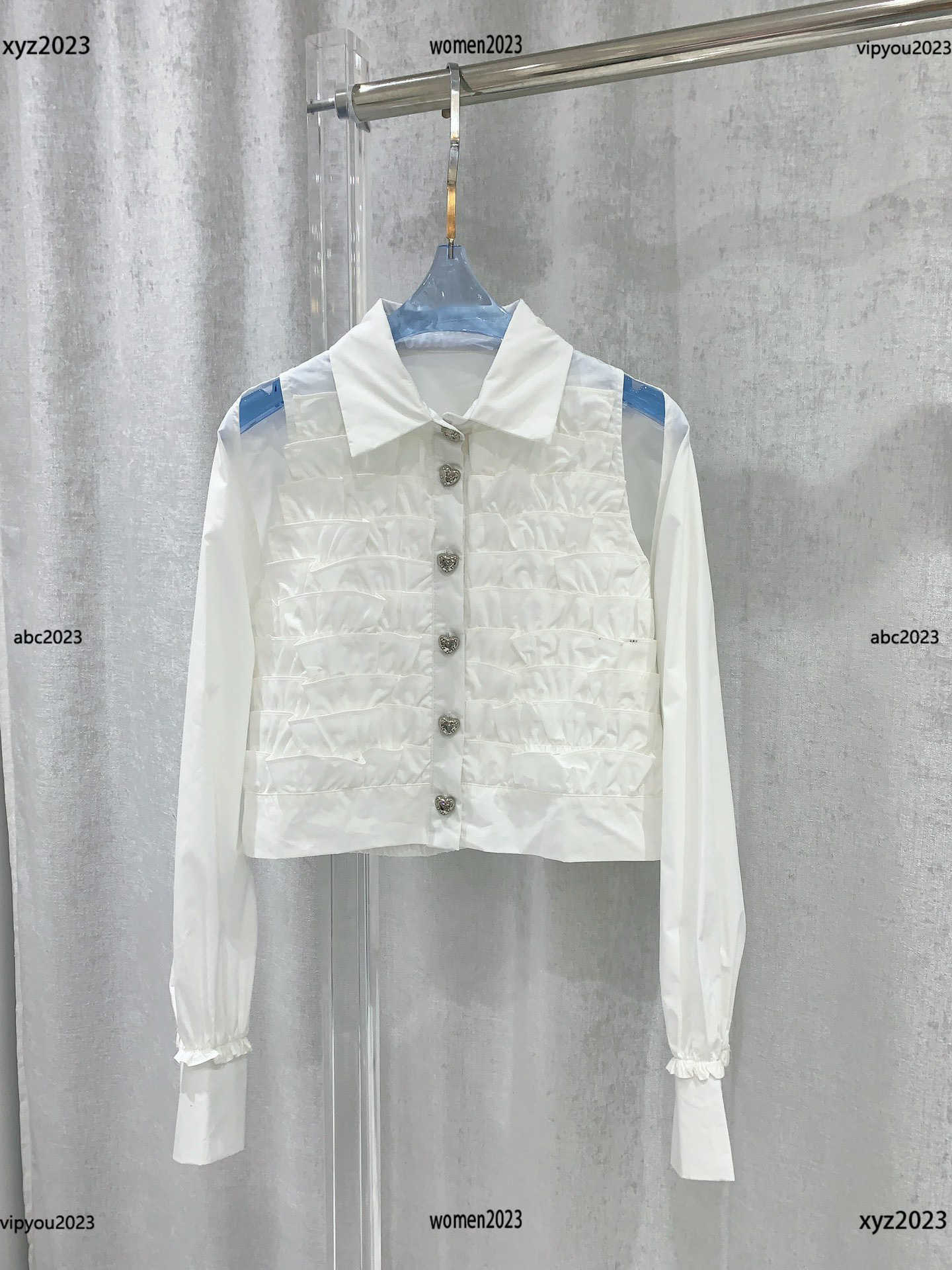 

designer blouse Sexy Off Shoulder Shirt Splicing design womens clothes Size -L Heart shaped button decoration shirt New Arrivals April12, #1