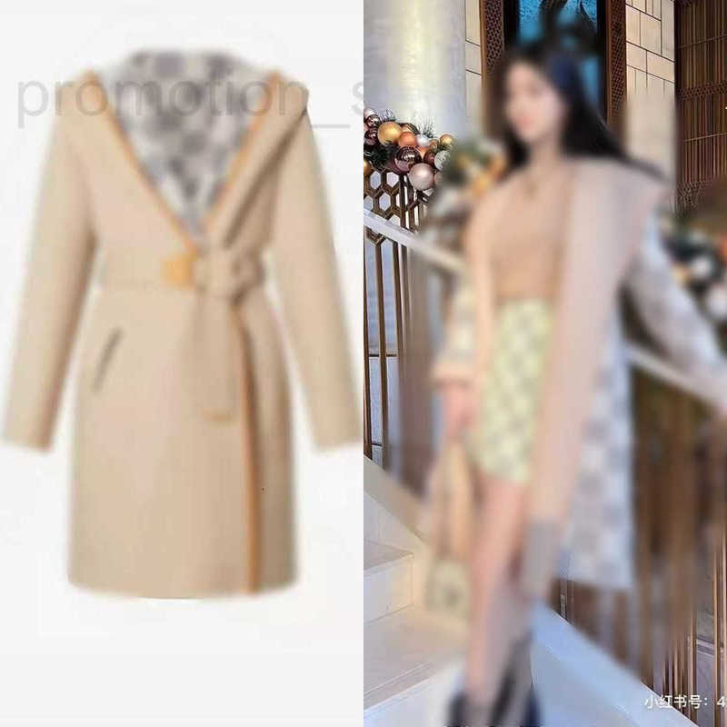 

Women' Wool & Blends designer new hooded dual coat jacket SC5W, Khaki3