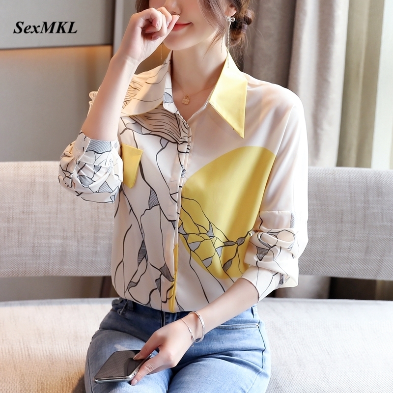 

Women's Blouses Shirts Women Printed Office Blouses Fashion Long Sleeve Chiffon Korean Ladies Tops Autumn Winter Clothes Elegant Sexy Work Shirts 230414, Multi